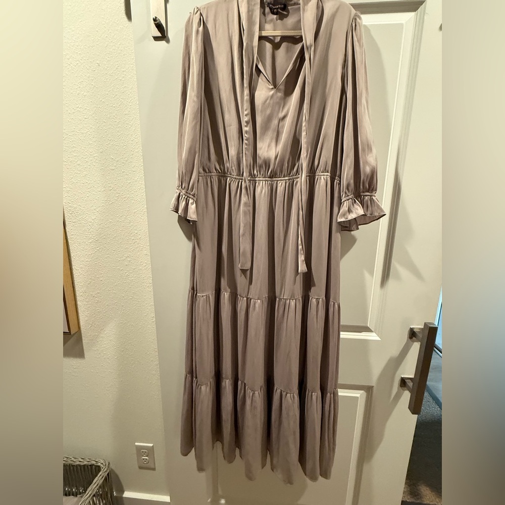 Skies Are Blue Taupe Long Sleeve Dress